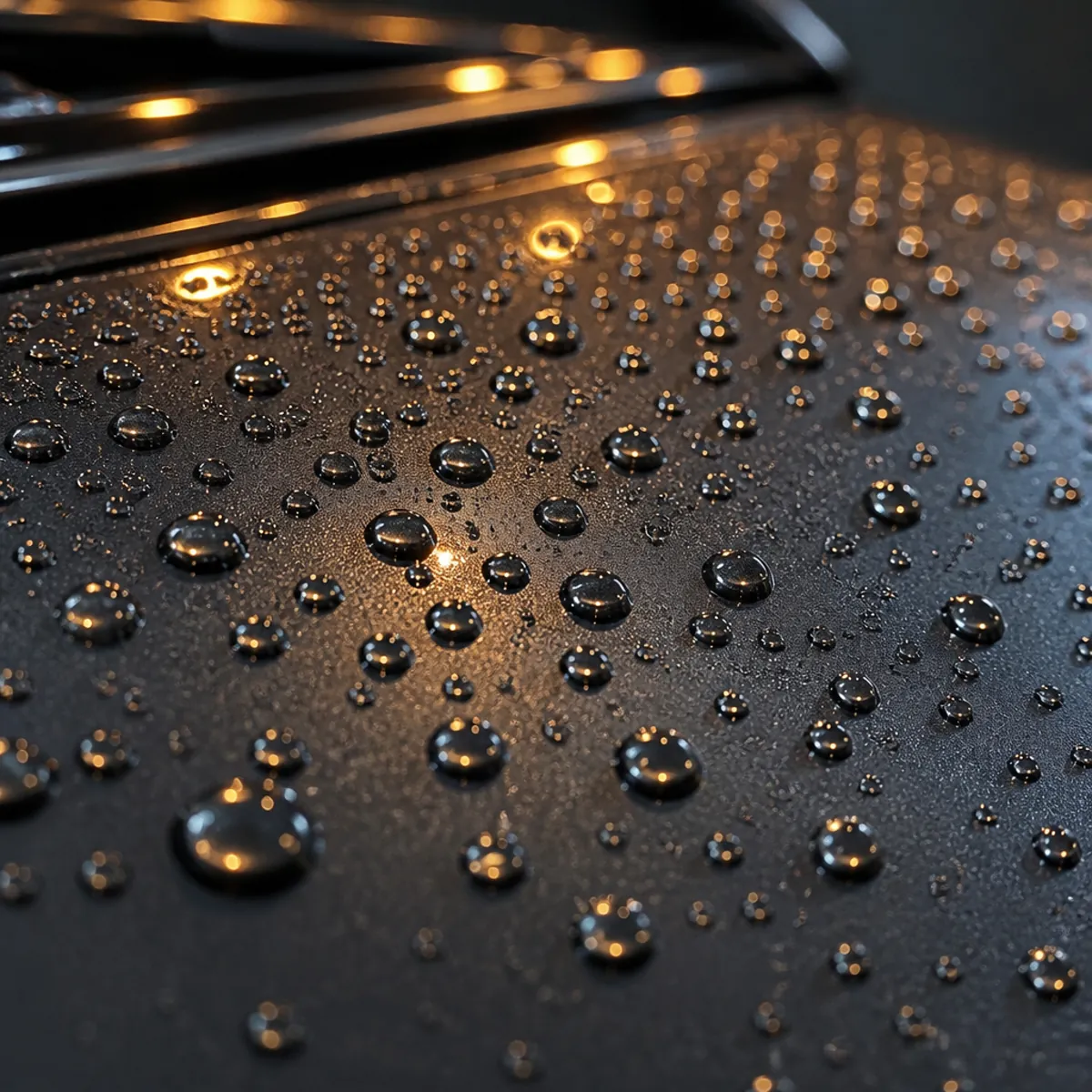 Water beading on a hand-waxed panel